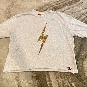 AVIATOR NATION WOMEN'S BOLT LONG SLEEVE BOYFRIEND TEE - WHITE /METALLIC GOLD XL